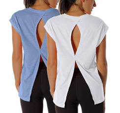 Open Back Workout Top Shirts Yoga T Shirts Activewear Exercise Tops for Women 4 pcs