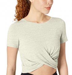 Womens Soft Pima Cotton Knot Front Cropped Yoga T Shirt 4 pcs